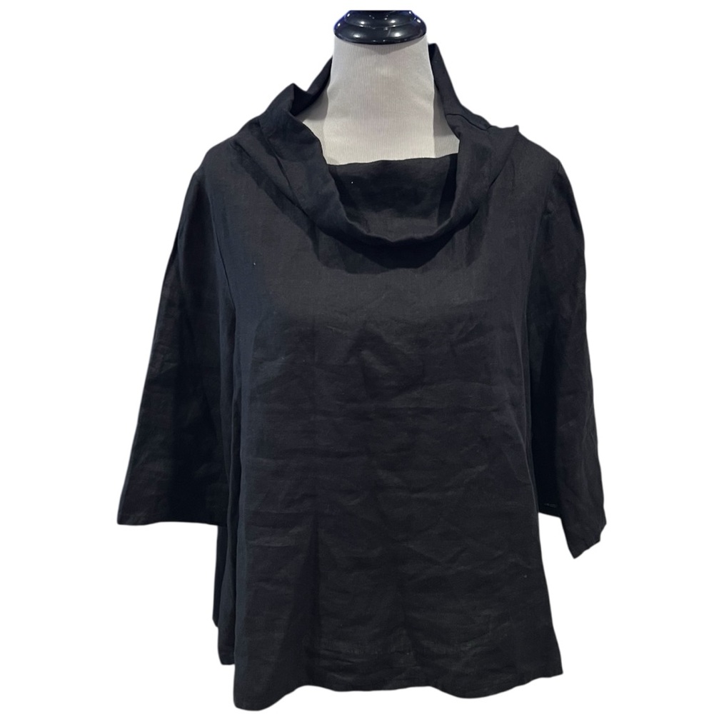Bryn Walker Black 100% Linen Cowl Neck Top Size Small